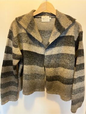 Masai Striped Open-Front Cardigan Sweater in Gray